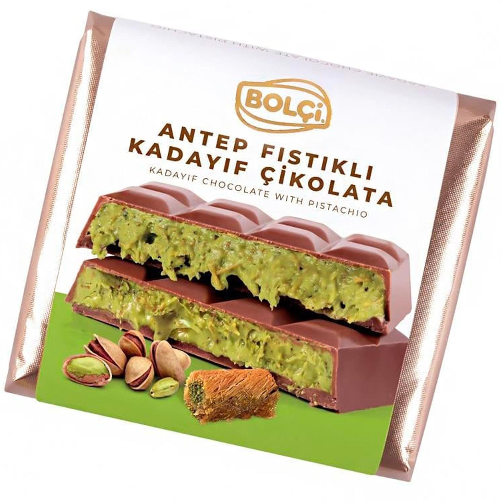 Bakkal Hasan Bolçi Antep Fıstıklı Kadayıf Dolgulu Sütlü Dubai Çikolatası